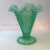 GREEN HOBNAIL RUFFLED GLASS VASE