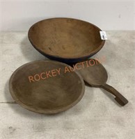 Antique primitive wooden bowls and spoon