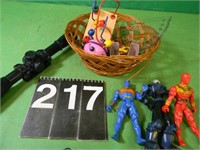 Basket With Toy Scope & Figurines