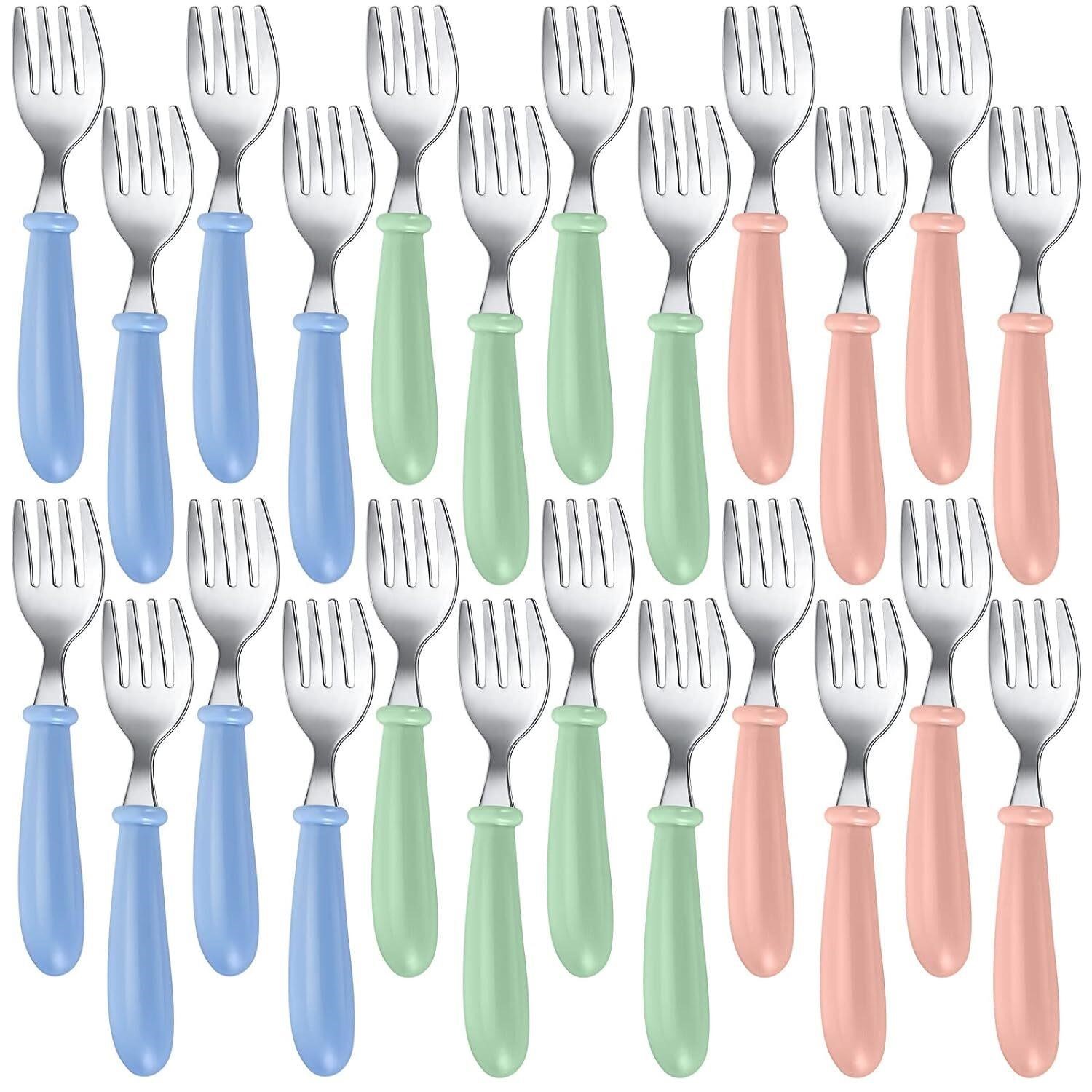 30 Pcs Stainless Steel Toddler Forks  3 Colors