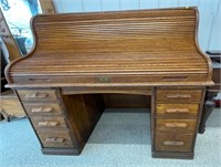 Oak Roll Top Desk (60"W x 34"D x 51"H). (M5)