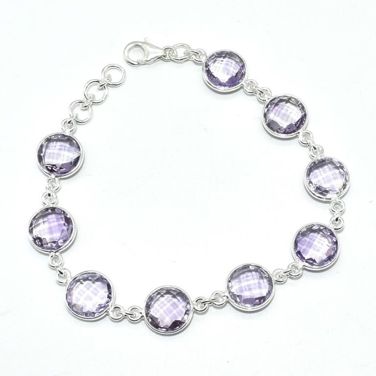 Silver Pink Amethyst(8.8ct) Bracelet
