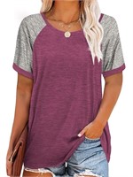 O827  Rosvigor Plus Size T Shirts, Color Block Top