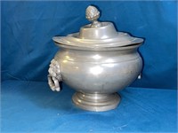 Antique BRUSSELS Large Pewter Tureen Lions Head