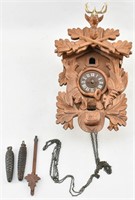 West German Black Forest Carved Wooden Clock