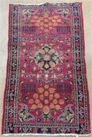 Vintage Hand Knotted Red and Green Persian Rug