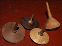 (4) Hand Turned Wooden Spinning Top Toys