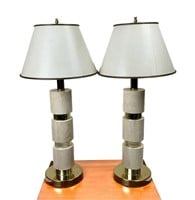 PAIR OF MODERN DESIGN OF TRAVERTINE TABLE LAMPS