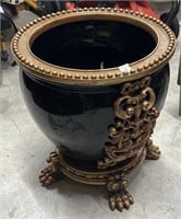 Asian Style Flower Pot With Brass Style Accents ,