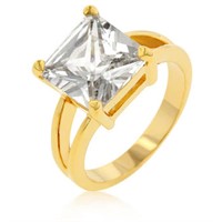 18k Gold-pl Square Cut 5.00ct White Sapphire Ring