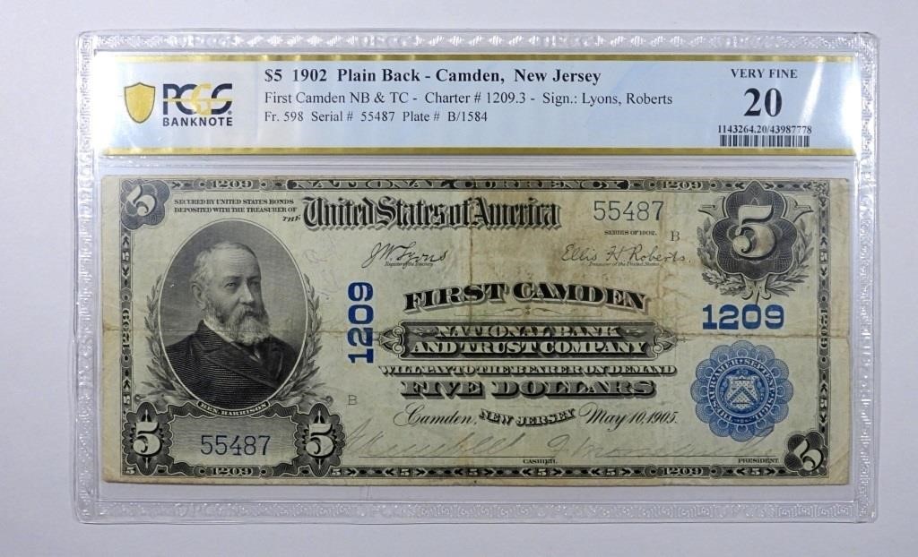 1902 $5 NATIONAL CURRENCY CAMDEN NJ