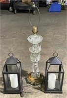 (E) Crystal Lamp 35” and Candle Holder Lanterns