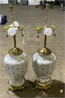 (E) Brass and Porcelain Table Lamps 31”