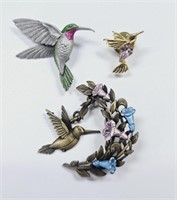 Trio of Hummingbird Brooches Including JJ