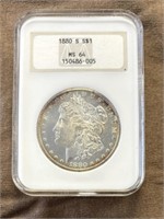 1880S MORGAN SILVER DOLLAR GRADED MS64