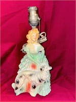 Vintage Lady / Dog Chalkware Lamp