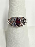 .925 Silver Celtic Design Garnet Ring Size 7   R
