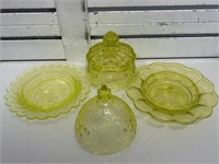 Vtg Vaseline Glass Butter Dishes