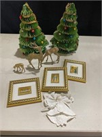 Honeycomb Christmas Trees, brass deer