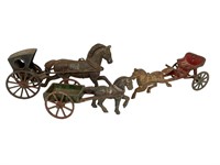 3 Early Horse Drawn Cast Iron Buggies