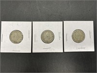 Antique V Nickel Coins 1903, 1902, 1901