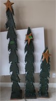 3 Wooden Lighted Christmas Trees(tallest-6')