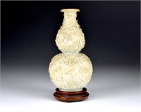 CHINESE HIGH RELIEF DOUBLE GOURD DRAGON WHITE VASE