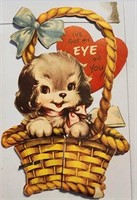 Vintage Valentine Accordion Dog in Basket