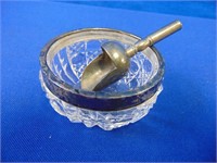 Cut Glass & Silver Plate Rim Salt With Scoop