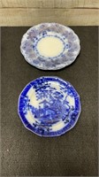 2 Vintage Flow Blue Plates 6" & 5"