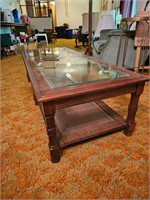 Cane bttom/ Glass top coffe table