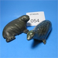 2 SIGNED SOAPSTONE CARVINGS