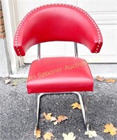 RED LEATHERETTE AND CHROME BARREL BACK CHAIR