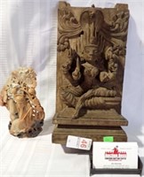 WOOD S AMERICAN + CARVED STONE CHINESE FIGURES