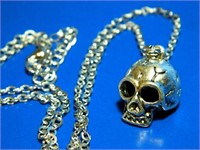 HALLOWEEN SKULL HEAD PENDANT SILVER CHAIN