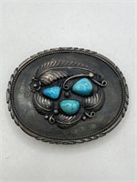 STERLING SILVER & TURQUOISE BELT BUCKLE