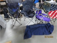 4 Misc Camping chairs and 2 hanging hamicks