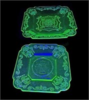 (6) Uranium Depression Glass Plates & Saucers