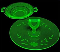 (2pc) Uranium Etched Glass Serving Dishes