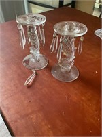 2 candle holders with glass dangles