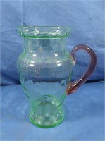 Vintage Green Depression Glass Pitcher w/Rose