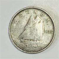 Silver 1952 Canada 10 Cent Coin