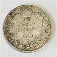 Silver 1910 Canada 10 Cent Coin
