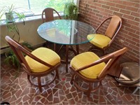 MCM Rattan Dining Table 4 rotating Chairs