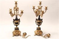Pair of Gilt Brass and Marble Candelabra,