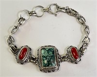 Sterling Turquoise/Cuoral Bracelet 25 Grams 7 1/4"