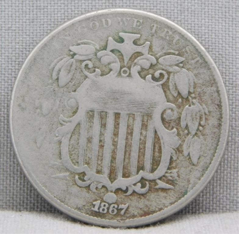 1867 SHIELD NICKEL.