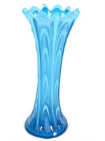Blue Opalescent Swung Glass Vase 10"H