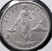 US PHILIPPINES SILVER 50 CENTS AU