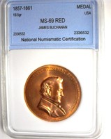 1857-1861 Medal NNC MS69 RD James Buchanan